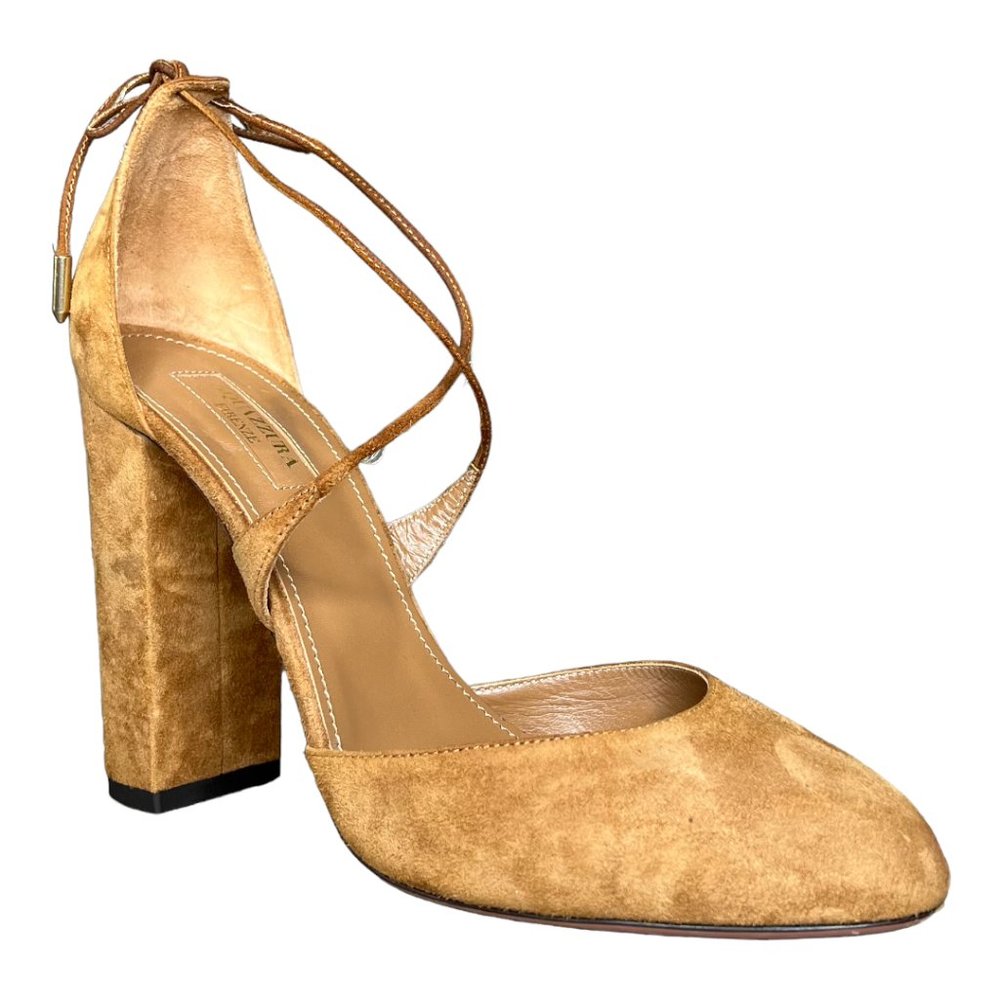 Aquazzura Karlie High Heel Suede Block Heel Pump - Picture 1 of 11